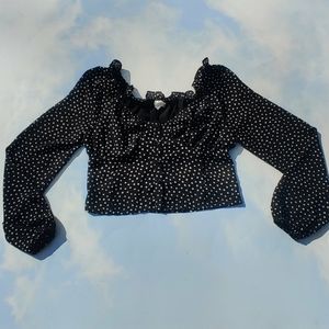 Black & White Chiffon Polka Dot Sweetheart Top